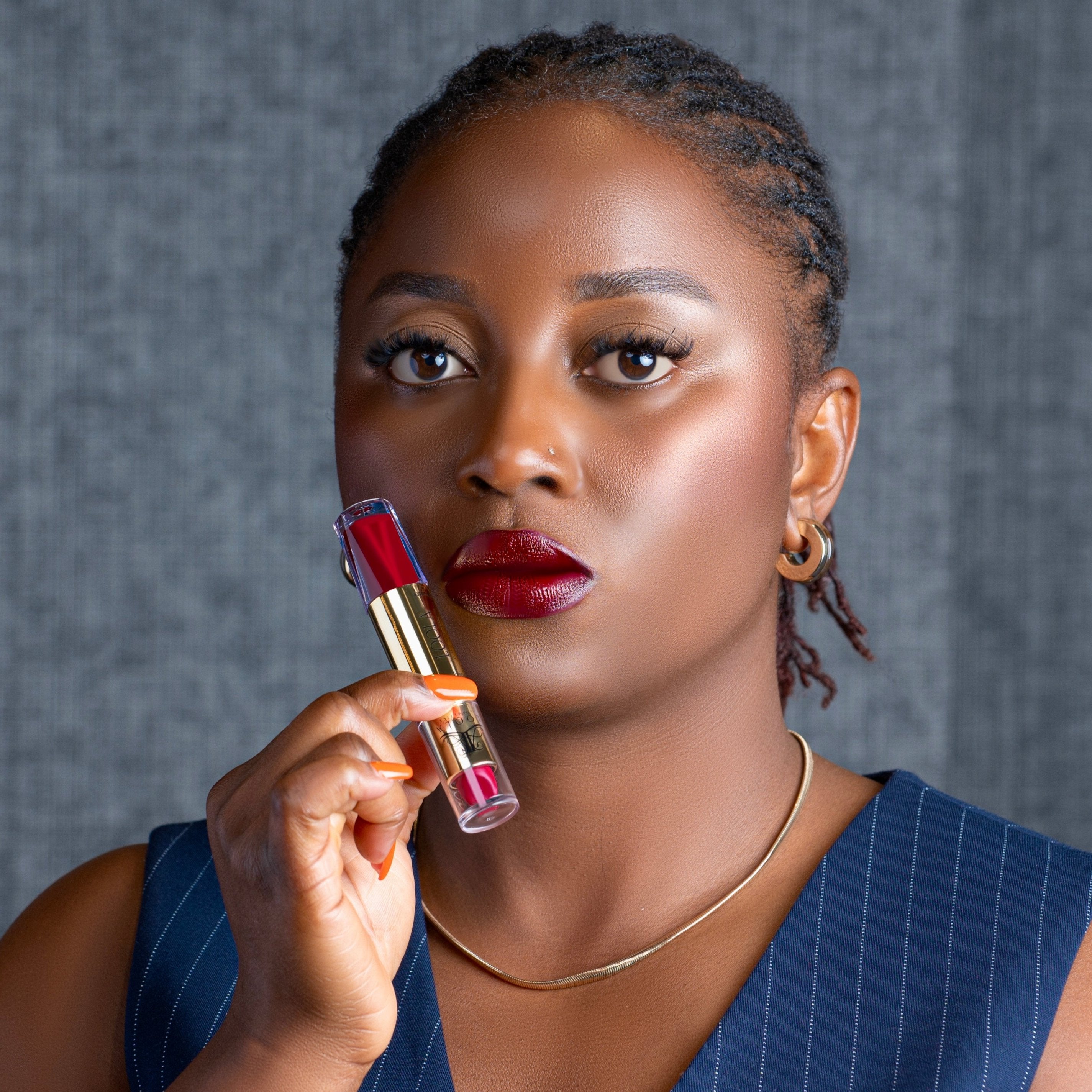 Shanghai Hybrid Lip Sculptor - Red Lipstick and Liquid Lipstick on Black Woman, Bold Red Lip Makeup for Dark Skin