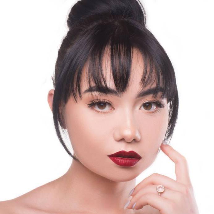 Shanghai Hybrid Lip Sculptor - Red Lipstick and Liquid Lipstick on Asian Model, Vibrant Red Lip Color for Medium Skin Tone - stunning